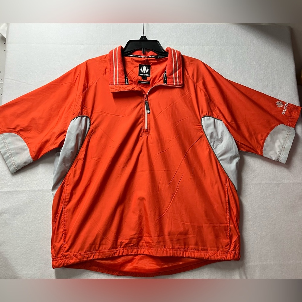 Sunice Weather Pullover 1/4 Zip Windshirt Mens Size Large. Orange And White